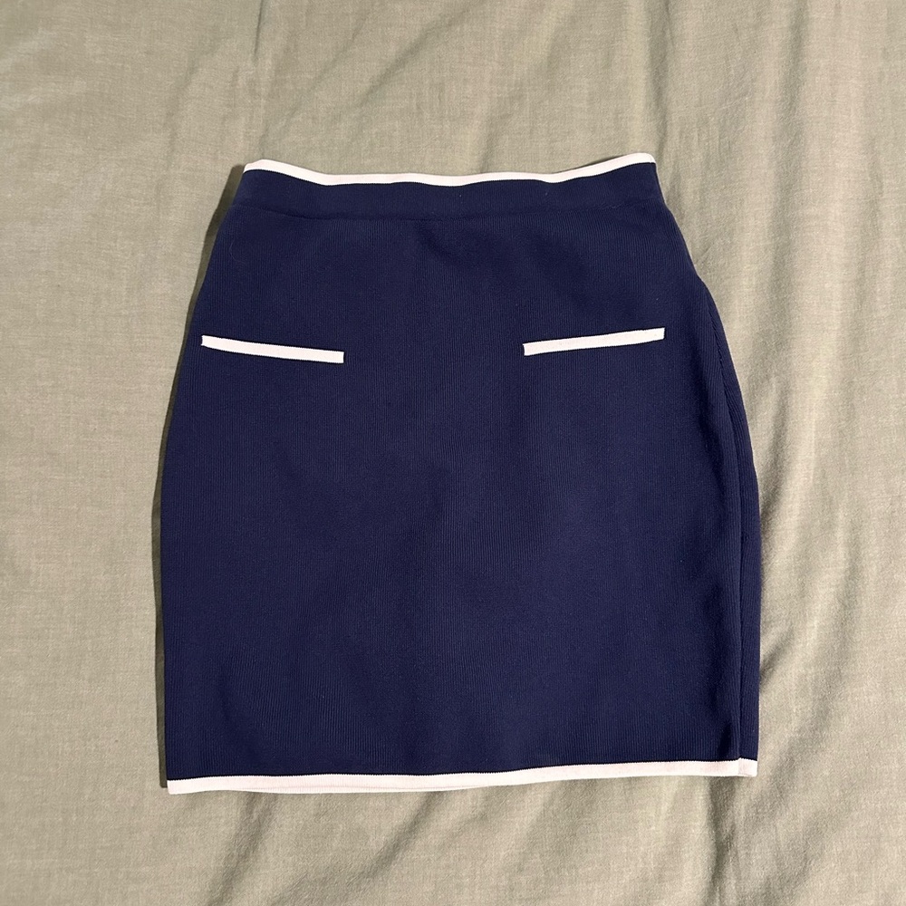 Navy Blue Pencil Skirt with White Trim